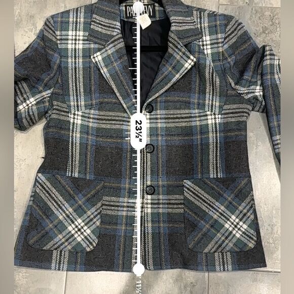 Vintage Paul Levy Plaid Wool Full Zip Blazer Jacket structured shoulders size 4 - Picture 8 of 8